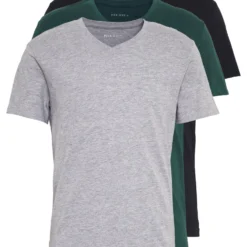 Pier One 3 Pack- T-Shirt Basic - Black, Grey, Green